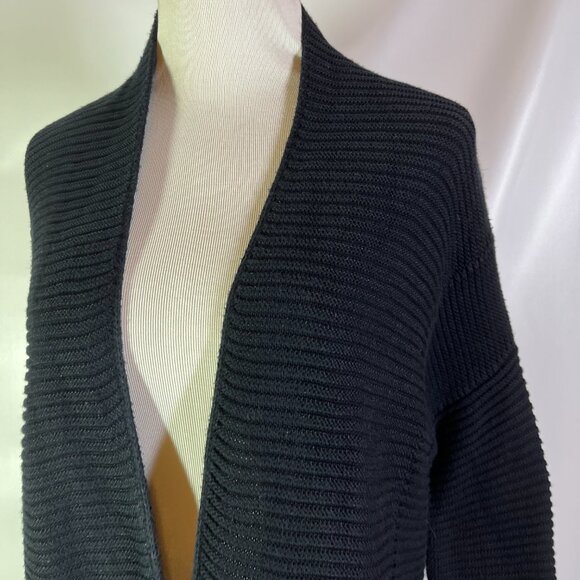 Vince Size L Black Drape Front Cardigan Cotton Ribbed - Picture 3 of 13